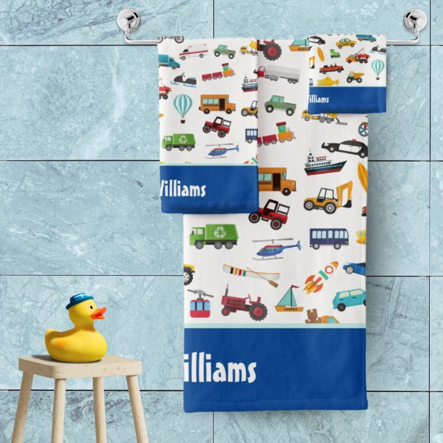 Little Boy Things That Move Vehicle Cars Pattern Bath Towel Set (Creator Uploaded)