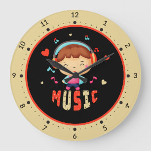 Little boy with music large clock