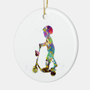 Little boy with scooter ceramic ornament
