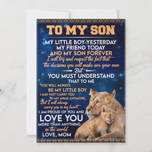 Little Boy Yesterday Friend Today-Lion Mom To Son  Holiday Card (Front)