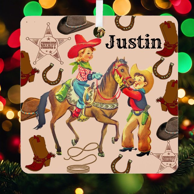 Little Boys Cowboy Wish List Christmas Metal Ornament (Creator Uploaded)
