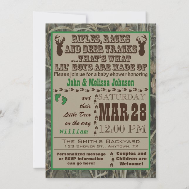 Little Boys Hunting Camo Baby Shower Invitations G (Front)