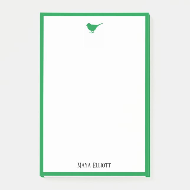 Little Bright Green Bird & Border on White Post-it Notes (Front)