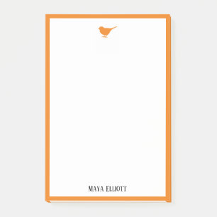 Little Bright Orange Bird & Border on White Post-it Notes