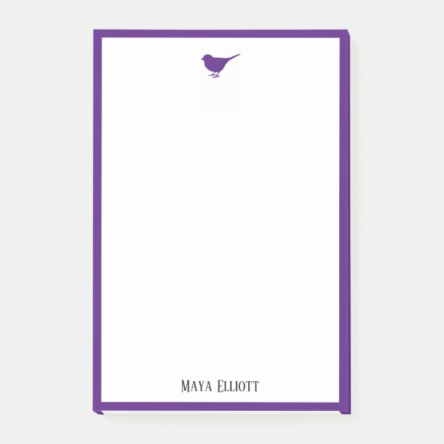Little Bright Purple Bird & Border on White Post-it Notes (Front)