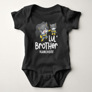 Little Brother Superhero Cat Custom Name Baby Bodysuit