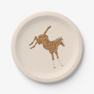 Little Brown Horses - on salmon pink.    Paper Plate