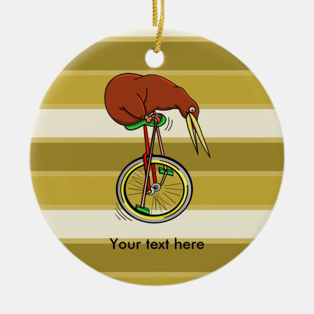 Little Brown Kiwi On A Red Unicycle Ceramic Ornament (Front)
