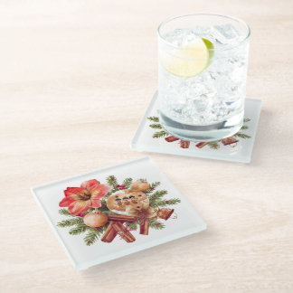 Little Brownies Gingerbread with Red Amaryllis Glass Coaster