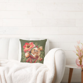Little Brownies Gingerbread with Red Amaryllis Throw Pillow