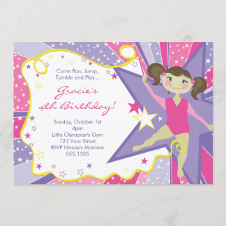 Little Brunette Gymnast Invitations