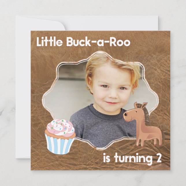 Little Buckaroo Second Birthday Picture Invitation (Front)