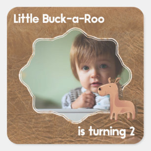 Little Buckaroo Second Birthday Picture Square Sticker