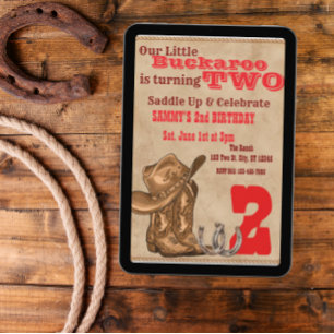 Little Buckaroo Two, Western 2nd Birthday Invitation