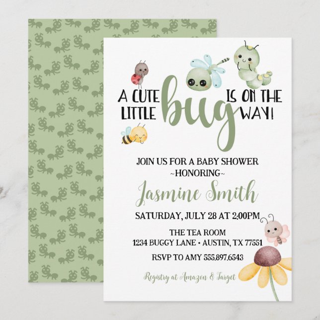 Little Bug Baby Shower Insect Caterpillar Invitation (Front/Back)