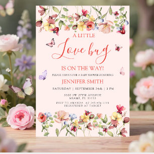 Little Bug On The Way Garden Pink Baby Shower Invitation