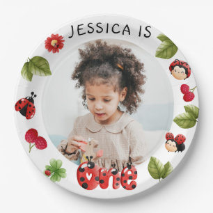Little Bug Pink Ladybug 1st Birthday Photo Paper Plate