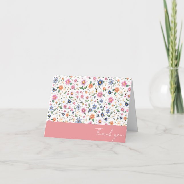 Little bugs and Floral Pattern Thank You Card (Front)