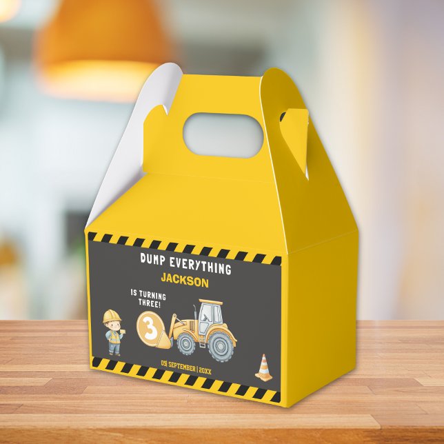 "Little Builder– Construction Truck 3rd Birthday Favor Box (Creator Uploaded)