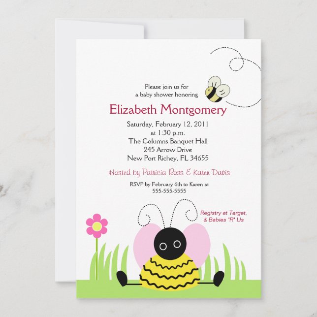 Little Bumble Bee Baby Shower 5x7 Invitation (Front)