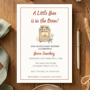 Little Bun in the Oven Watercolor Baby Shower Invitation