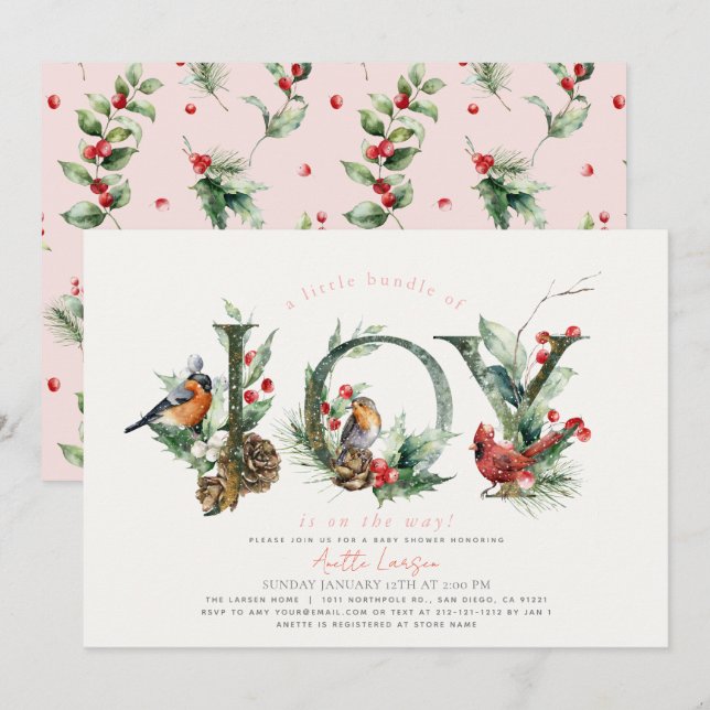 Little Bundle of Joy Birds Pink Girl Baby Shower Invitation (Front/Back)