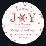 Little Bundle Of Joy Christmas Baby Shower Classic Round Sticker<br><div class="desc">Celebrate in style with these trendy baby shower stickers. The design is easy to personalize with your own wording and your family and friends will be thrilled when they see these fabulous stickers.</div>