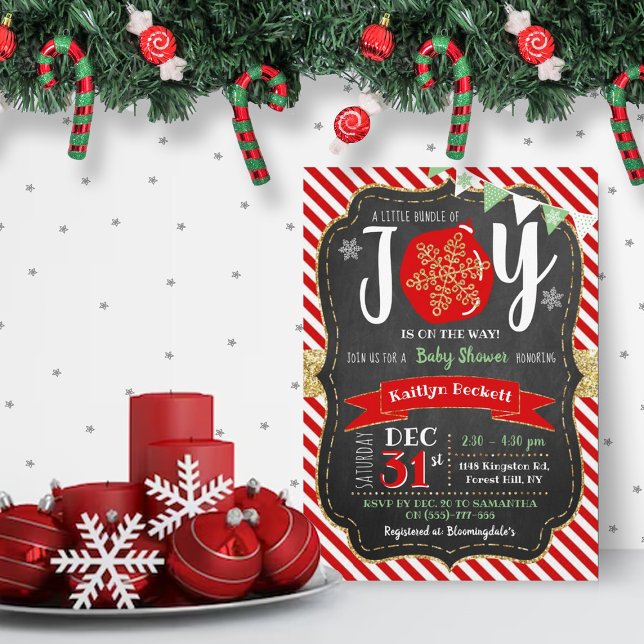 "Little Bundle Of Joy" Christmas Baby Shower Invitation (Creator Uploaded)