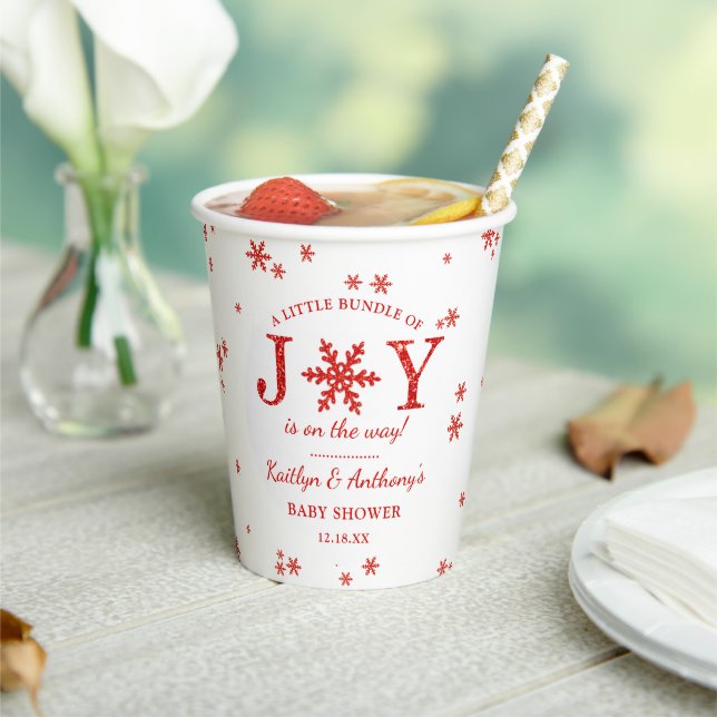 Little Bundle Of Joy Christmas Baby Shower Paper Cups (Insitu)