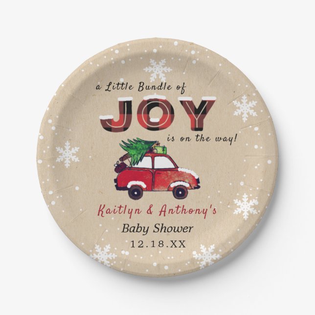  Little Bundle of Joy | Christmas Baby Shower Paper Plate (Front)