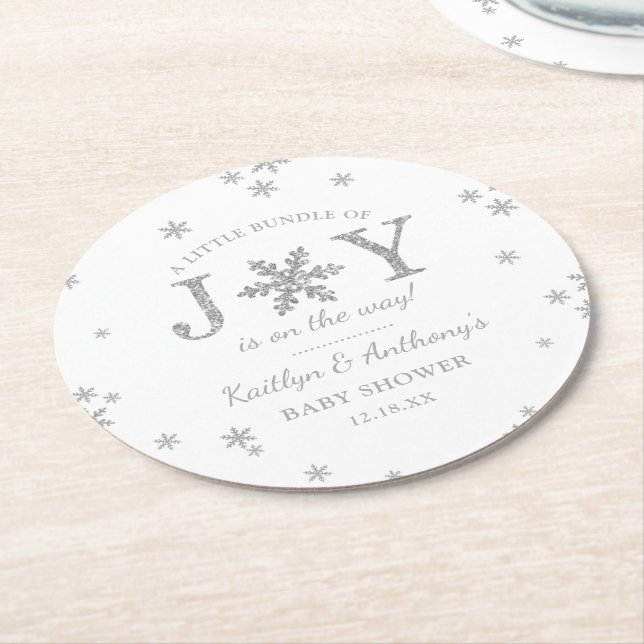 Little Bundle Of Joy Christmas Baby Shower Round Paper Coaster (Angled)