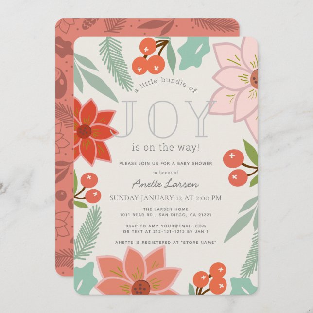 Little Bundle of Joy Festive Floral Baby Shower Invitation (Front/Back)