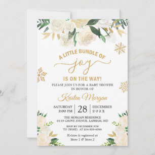 Little Bundle of Joy Gold Floral Baby Shower Invitation