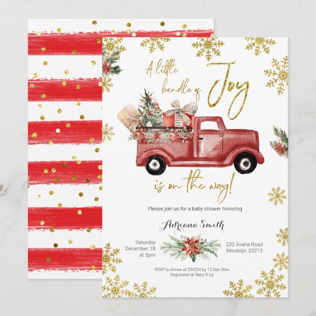 Little Bundle of Joy Red Truck Baby Shower Invitat Invitation (Front/Back)