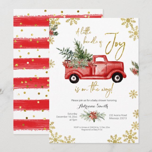 Little Bundle of Joy Red Truck Baby Shower Invitation (Front/Back)