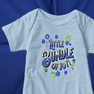 Little Bundle of Joy with Flowers Blue for Boy Baby Bodysuit