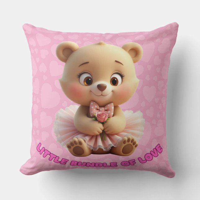 Little Bundle of Love – Cute Baby Bear in Tutu  Throw Pillow (Front)