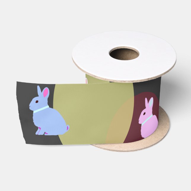 Little bunnies pink, rose, white on satin ribbon (Spool)