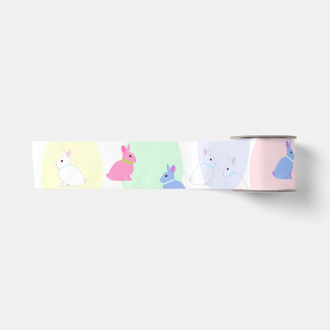 Little bunnies pink, rose, white on satin ribbon s (Front)