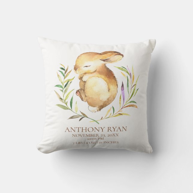 Little Bunny Baby Birth Stats Coussin (Recto)
