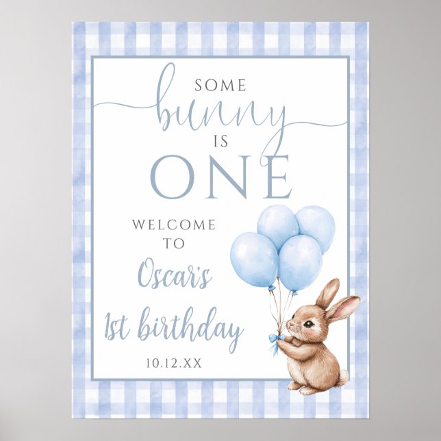 Little Bunny Blue 1st Birthday Welcome Sign (Front)