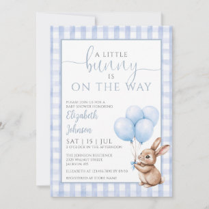 Little Bunny Blue Balloons Boy Baby Shower  Invitation
