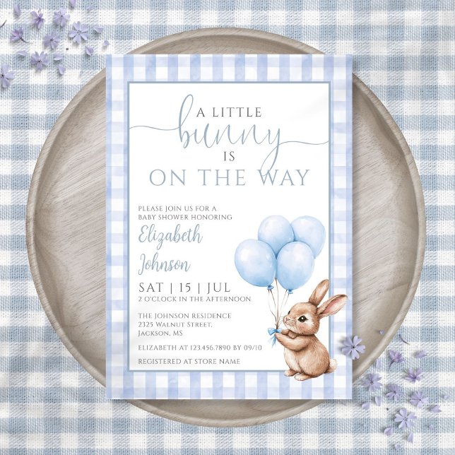 Little Bunny Blue Balloons Boy Baby Shower  Invitation (Little Bunny Blue Balloons Boy Baby Shower Invitation)