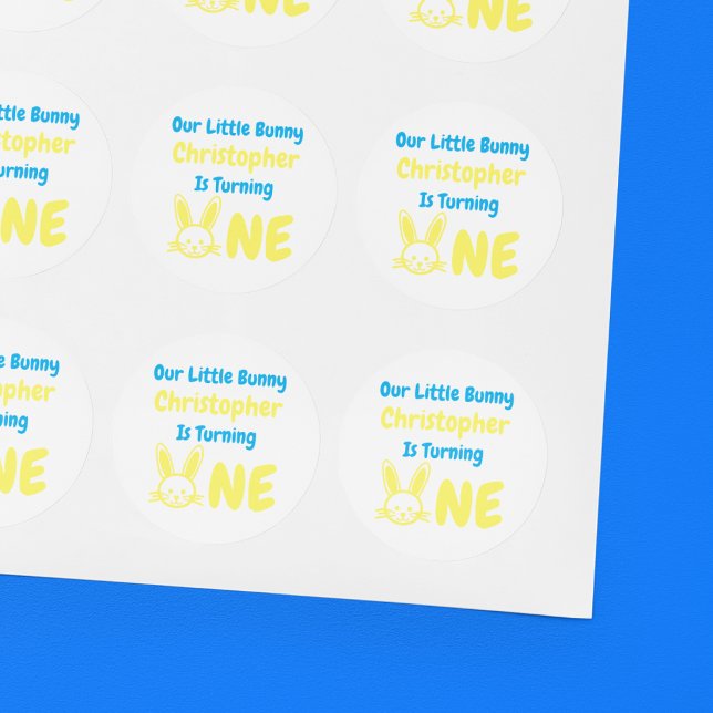 Little Bunny Boy 1st Birthday Classic Round Sticker (Creator Uploaded)
