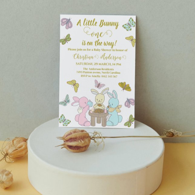 Little Bunny Butterfly One Baby Shower  Invitation (Creator Uploaded)