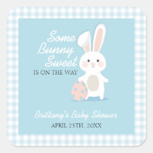 Little Bunny Easter Baby Shower Gingham Plaid Square Sticker