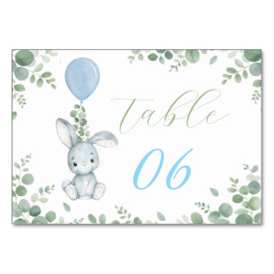 Little Bunny Eucalyptus Watercolor Baby Boy Shower Table Number