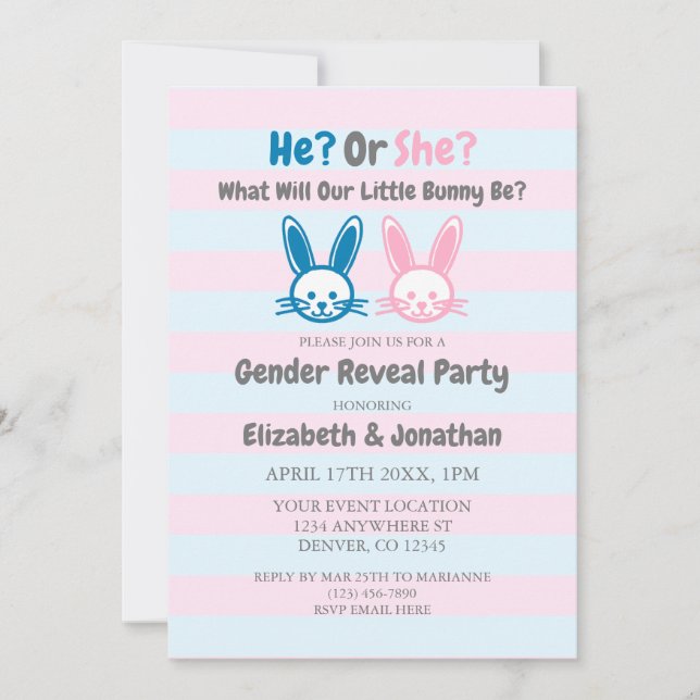 Little Bunny Gender Reveal Invitation (Front)