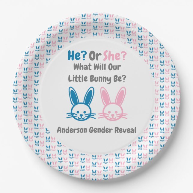 Little Bunny Gender Reveal Paper Plate (Front)