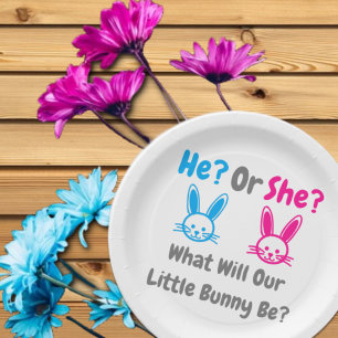Little Bunny Gender Reveal Paper Plate